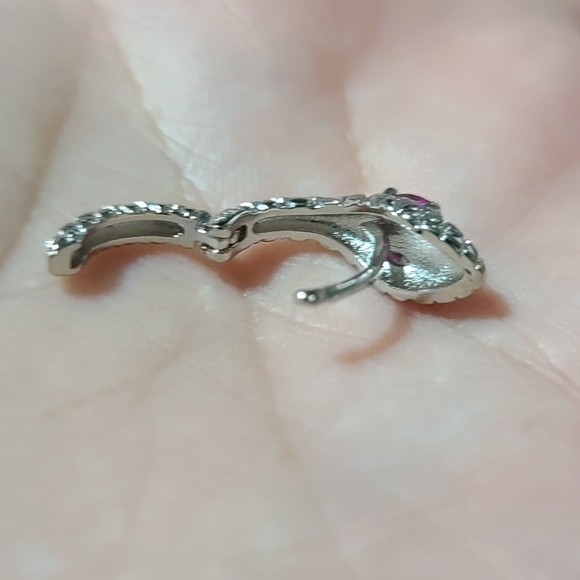 🐍Serpent Snake Hoop Stacking 925 Sterling Silver Pink Zircon Eyes - Picture 10 of 12